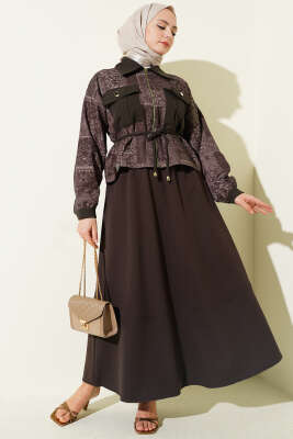 Desenli Çift Cepli Etekli Dabıl İkili Takım Kahve - NESSİA