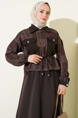 Desenli Çift Cepli Etekli Dabıl İkili Takım Kahve - İkili Takım