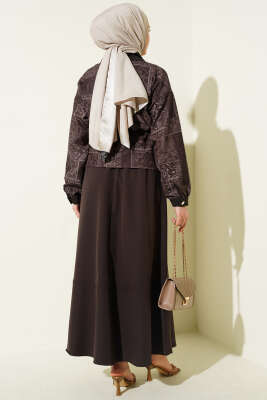 Desenli Çift Cepli Etekli Dabıl İkili Takım Kahve - İkili Takım