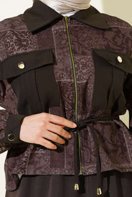 Desenli Çift Cepli Etekli Dabıl İkili Takım Kahve - İkili Takım