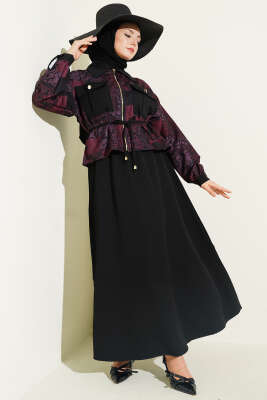 Desenli Çift Cepli Etekli Dabıl İkili Takım Siyah - NESSİA