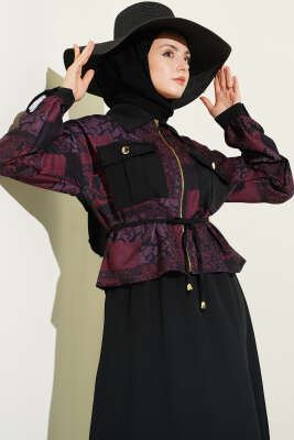 Desenli Çift Cepli Etekli Dabıl İkili Takım Siyah - İkili Takım