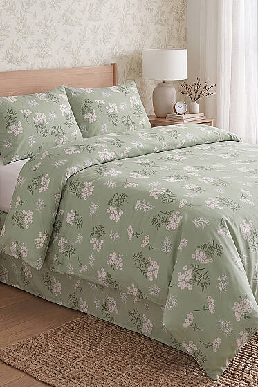 Desenli Çift Kişilik Nevresim Takımı Çağla Yeşili - Nevresim Takım