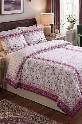 Desenli Çift Kişilik Nevresim Takımı Mürdüm 