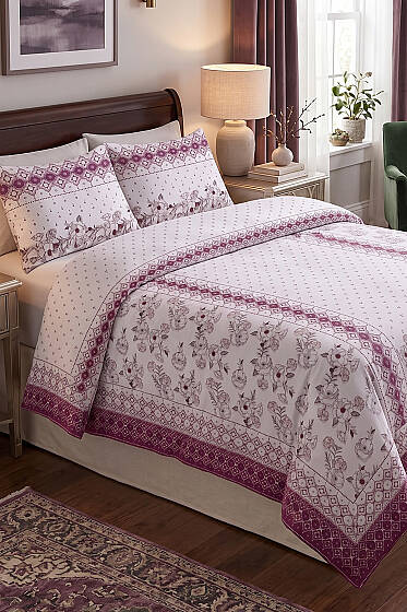 Desenli Çift Kişilik Nevresim Takımı Mürdüm - Nevresim Takım