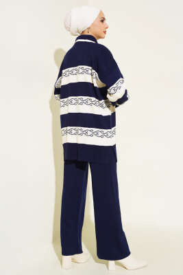 Desenli Çizgili Triko İkili Takım Lacivert - Triko İkili Takım