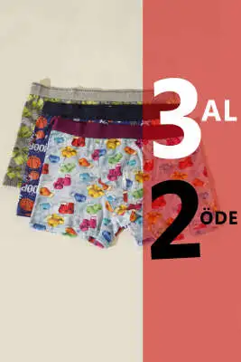 Desenli Cotboxer 3'lü Likralı Empirme Boxer Asorti 1 - Erkek Boxer