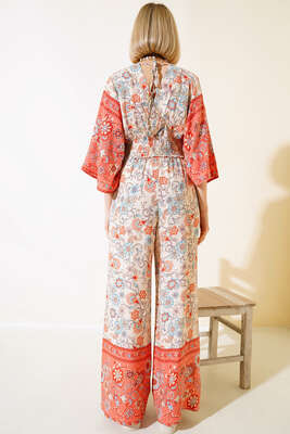 Desenli Crop Takım Bej - Yeni Giyim