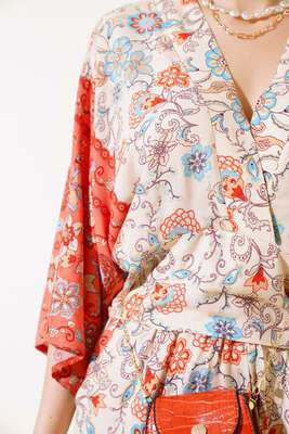 Desenli Crop Takım Bej - Yeni Giyim