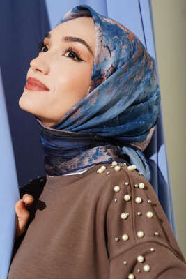 Desenli Demore Lacivert Serisi Eşarp Asorti 1 - VERTU (NYD TEKSTİL)