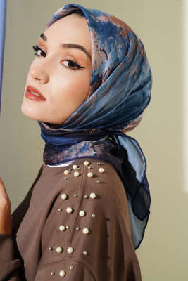 Desenli Demore Lacivert Serisi Eşarp Asorti 1 - Başörtüsü