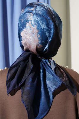 Desenli Demore Lacivert Serisi Eşarp Asorti 1 - Başörtüsü