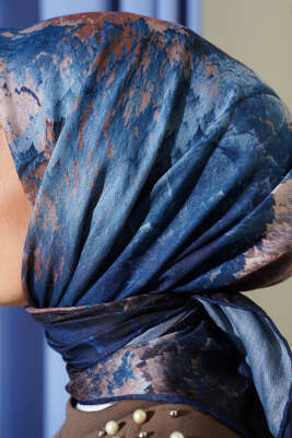 Desenli Demore Lacivert Serisi Eşarp Asorti 1 - Başörtüsü