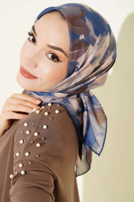 Desenli Demore Lacivert Serisi Eşarp Asorti 2 - VERTU (NYD TEKSTİL)