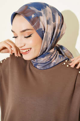 Desenli Demore Lacivert Serisi Eşarp Asorti 2 - Başörtüsü