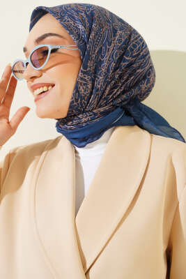 Desenli Demore Lacivert Serisi Eşarp Asorti 3 - VERTU (NYD TEKSTİL)