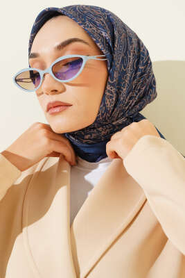 Desenli Demore Lacivert Serisi Eşarp Asorti 3 - Başörtüsü