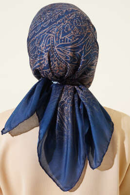 Desenli Demore Lacivert Serisi Eşarp Asorti 3 - Başörtüsü