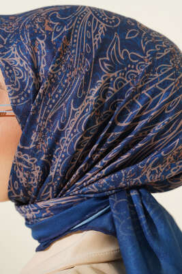 Desenli Demore Lacivert Serisi Eşarp Asorti 3 - Başörtüsü