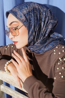 Desenli Demore Lacivert Serisi Eşarp Asorti 4 - VERTU (NYD TEKSTİL)