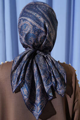 Desenli Demore Lacivert Serisi Eşarp Asorti 4 - Başörtüsü
