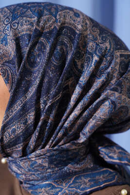 Desenli Demore Lacivert Serisi Eşarp Asorti 4 - Başörtüsü