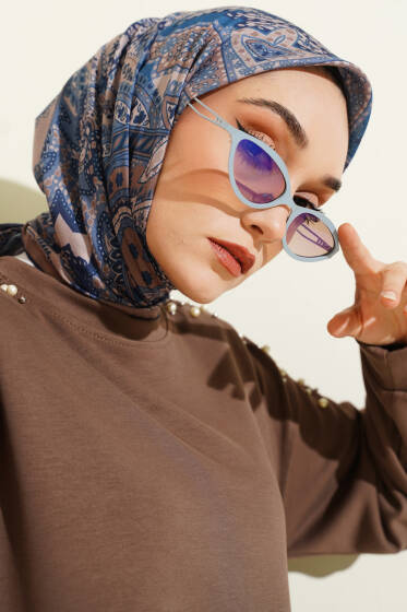 Desenli Demore Lacivert Serisi Eşarp Asorti 5 - Başörtüsü