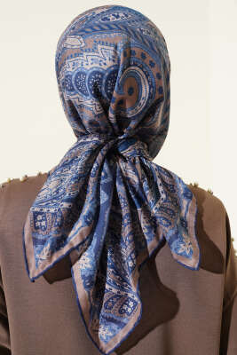 Desenli Demore Lacivert Serisi Eşarp Asorti 5 - Başörtüsü