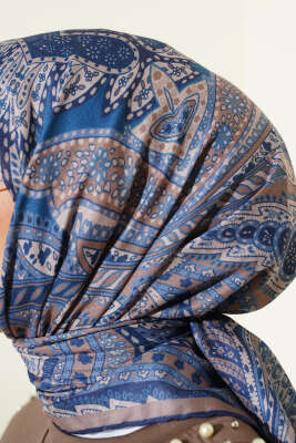 Desenli Demore Lacivert Serisi Eşarp Asorti 5 - Başörtüsü