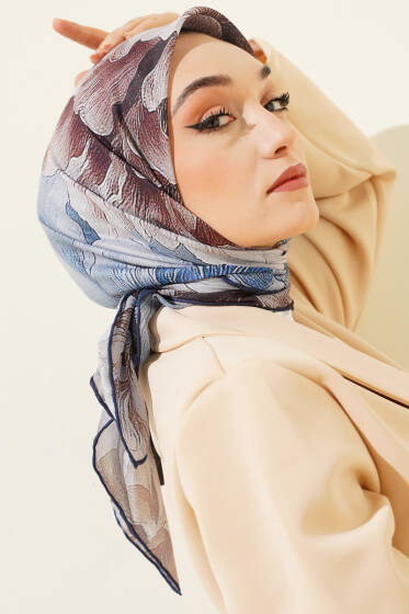 Desenli Demore Lacivert Serisi Eşarp Asorti 6 - Başörtüsü