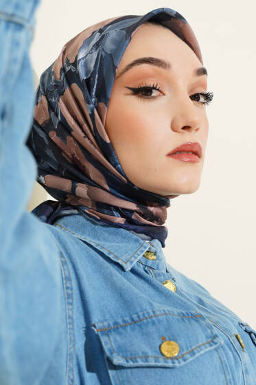 Desenli Demore Lacivert Serisi Eşarp Asorti 7 - Başörtüsü