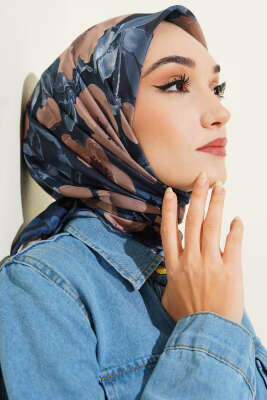 Desenli Demore Lacivert Serisi Eşarp Asorti 7 - Başörtüsü