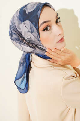 Desenli Demore Lacivert Serisi Eşarp Asorti 8 - VERTU (NYD TEKSTİL)