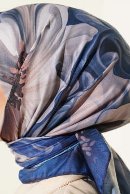 Desenli Demore Lacivert Serisi Eşarp Asorti 8 - Başörtüsü