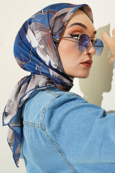 Desenli Demore Lacivert Serisi Eşarp Asorti 9 - Başörtüsü