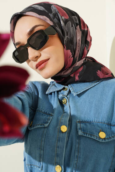 Desenli Demore Siyah Serisi Eşarp Asorti 3 - Başörtüsü