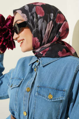 Desenli Demore Siyah Serisi Eşarp Asorti 3 - Başörtüsü