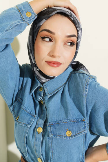 Desenli Demore Siyah Serisi Eşarp Asorti 5 - Başörtüsü