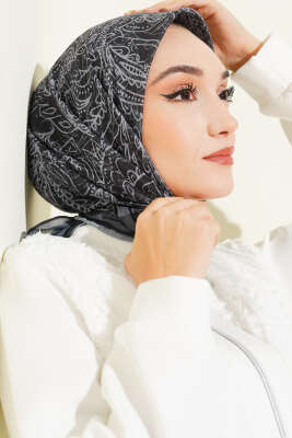 Desenli Demore Siyah Serisi Eşarp Asorti 6 - Başörtüsü