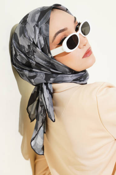 Desenli Demore Siyah Serisi Eşarp Asorti 8 - Başörtüsü