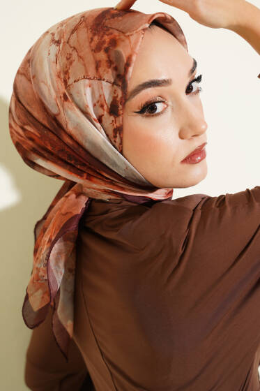 Desenli Dijital Baskılı Eşarp Acı Kahve - Başörtüsü