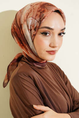 Desenli Dijital Baskılı Eşarp Acı Kahve - Başörtüsü