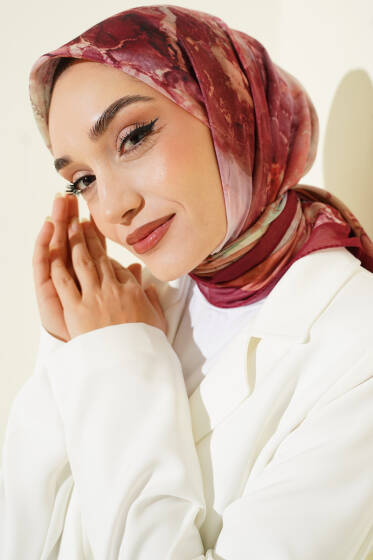 Desenli Dijital Baskılı Eşarp Bordo - Başörtüsü