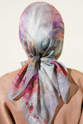 Desenli Dijital Baskılı Eşarp Gri - Başörtüsü