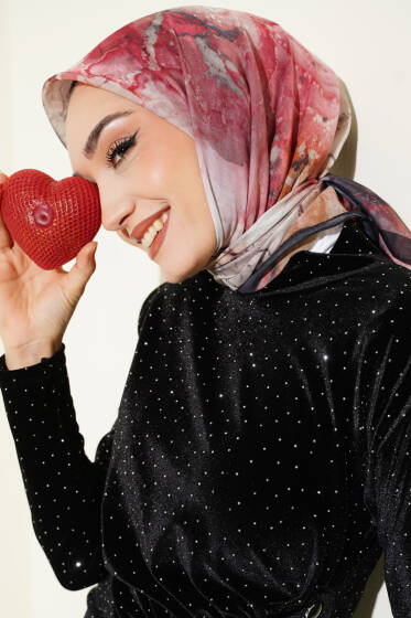 Desenli Dijital Baskılı Eşarp Gül Kurusu - Başörtüsü
