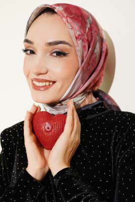 Desenli Dijital Baskılı Eşarp Gül Kurusu - Başörtüsü