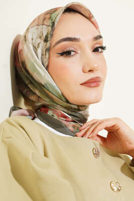 Desenli Dijital Baskılı Eşarp Haki - Başörtüsü