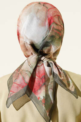 Desenli Dijital Baskılı Eşarp Haki - Başörtüsü