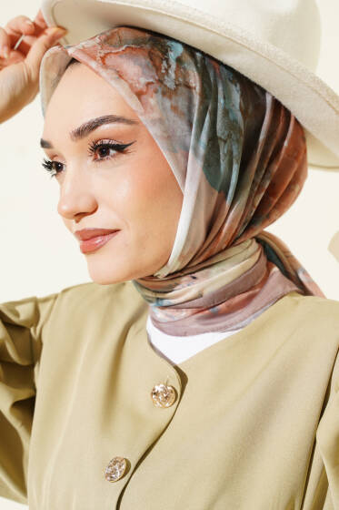 Desenli Dijital Baskılı Eşarp Latte - Başörtüsü