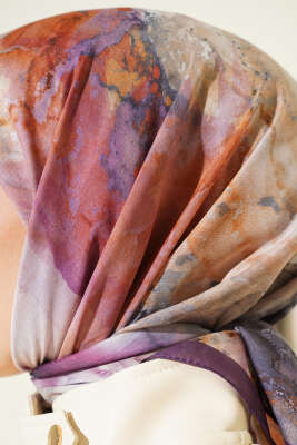 Desenli Dijital Baskılı Eşarp Mor - Başörtüsü